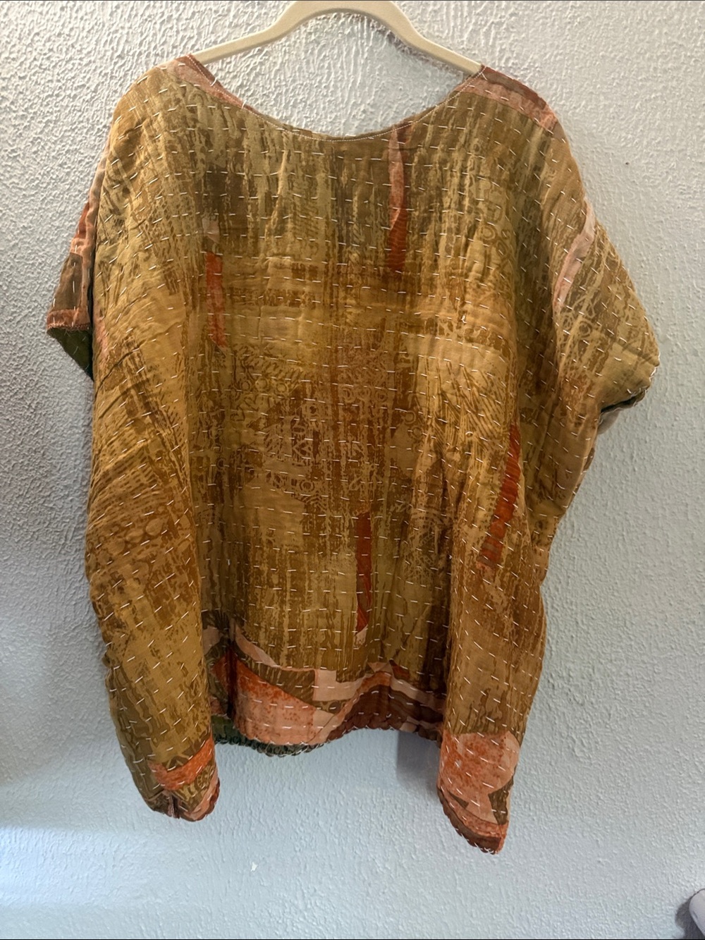 Upcycled kantha Boho Yellow and Brown Printed Women’s Tunic Top. Reversible - Picture 4 of 4